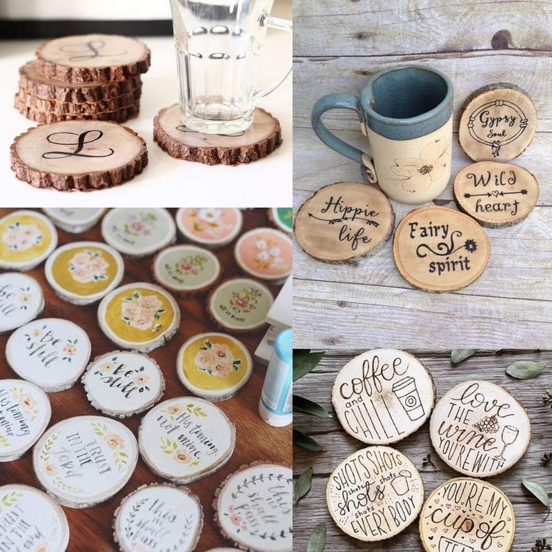 William Craft Natural Wood Slices 25Pcs 3.1-3.5 Inches Unfinished Wood Craft Kit Undrilled Wooden Circles Without Hole Tree Slice with Bark for Arts Painting Christmas Ornaments DIY Crafts - Image 4
